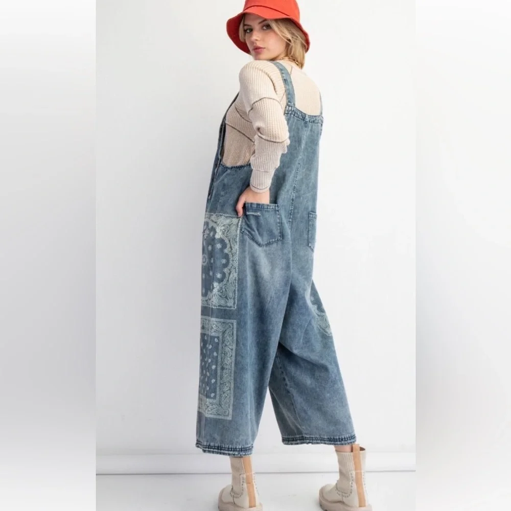 Easel Denim Patchwork Jumpsuit - Picture 2 of 5